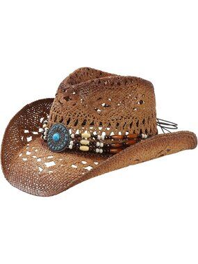Men's Khaki4 Pull-On Shapeable Brim Adjustable Chin Strap Cowgirl Cowboy Hats
